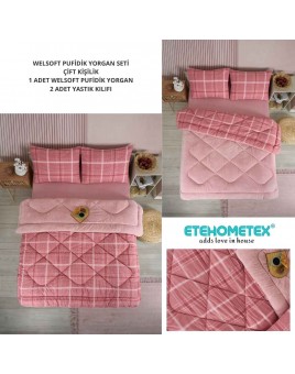 ETE HOMETEX ÇİFT KİŞİLİK LÜX WELSOFT YORGAN SETİ 195X215CM SAFİR PUDRA 8696474231949